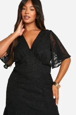 Plus Jacquard Floral Angel Sleeve Midaxi Dress