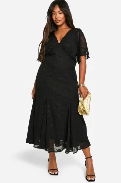 Plus Jacquard Floral Angel Sleeve Midaxi Dress