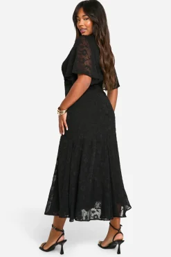 Plus Jacquard Floral Angel Sleeve Midaxi Dress