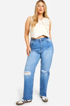 boohoo Plus Jean Déchiré à Jambe Droite pour Grandes Tailles<Femme Denim|Jeans
