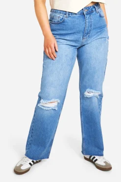 boohoo Plus Jean Déchiré à Jambe Droite pour Grandes Tailles<Femme Denim|Jeans