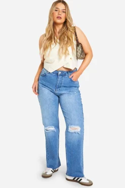 boohoo Plus Jean Déchiré à Jambe Droite pour Grandes Tailles<Femme Denim|Jeans