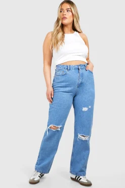 Plus Jean Droit Déchiré Grande Taille