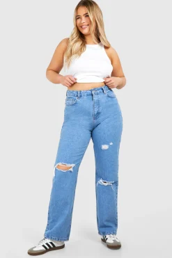 Plus Jean Droit Déchiré Grande Taille