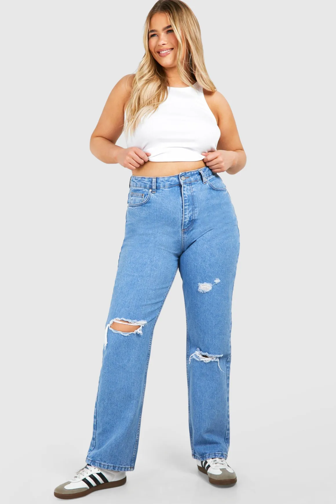 Plus Jean Droit Déchiré Grande Taille