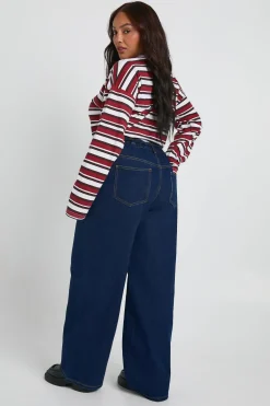 boohoo Plus Jean droit pour grandes tailles avec élastique à l'arrière, lacet de serrage<Femme Denim|Jeans