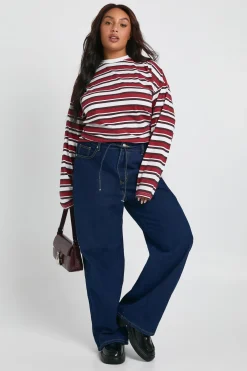 boohoo Plus Jean droit pour grandes tailles avec élastique à l'arrière, lacet de serrage<Femme Denim|Jeans