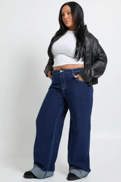 boohoo Plus Jean Droit à Revers<Femme Denim|Jeans