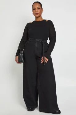boohoo Plus Jean à jambes larges avec nœud élastiqué à l'arrière<Femme Denim|Jeans