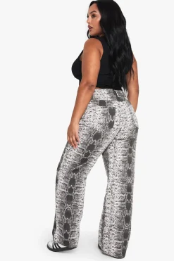 boohoo plus jean à jambes larges imprimé synthétique<Femme Denim|Jeans