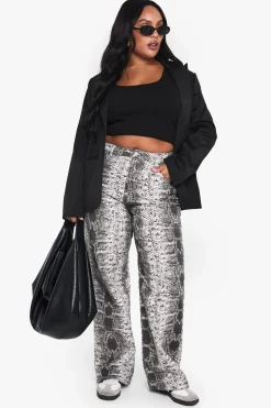 boohoo plus jean à jambes larges imprimé synthétique<Femme Denim|Jeans