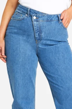 Plus Jeans Droit Grande Taille à Taille Asymétrique