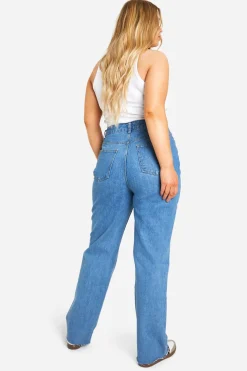 Plus Jeans Droit Grande Taille à Taille Asymétrique