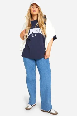 Plus Jeans Droit Grande Taille à Taille Asymétrique