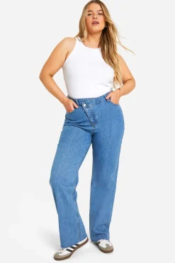Plus Jeans Droit Grande Taille à Taille Asymétrique