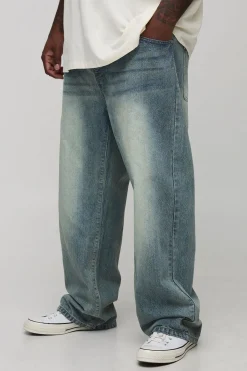 Plus Jeans à Jambe Droite Extrême Délavés Tissés à Onglet