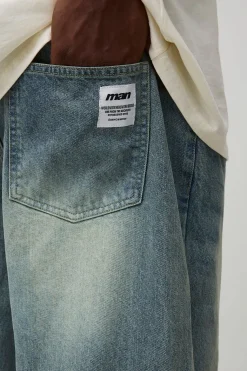 Plus Jeans à Jambe Droite Extrême Délavés Tissés à Onglet