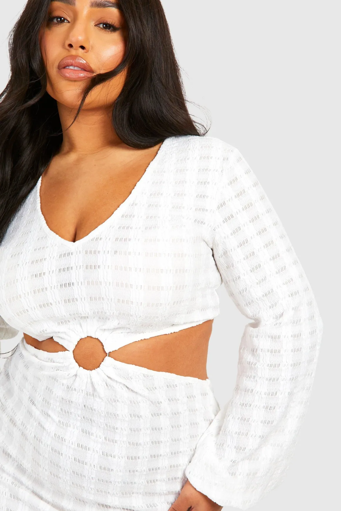 Plus Jersey Knitted O- Ring Beach Dress devient Robe de plage en jersey tricoté grande taille avec anneau en O