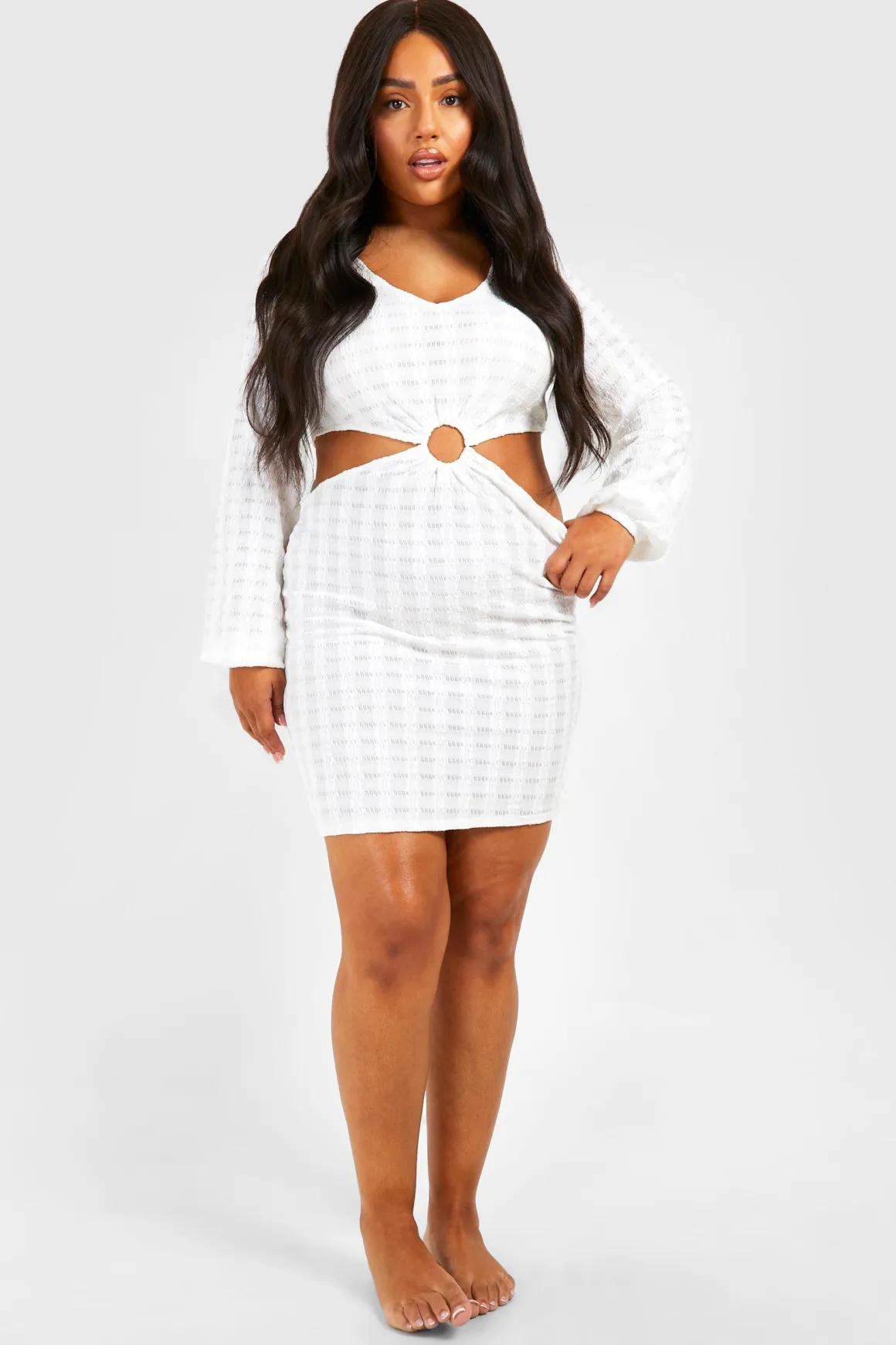 Plus Jersey Knitted O- Ring Beach Dress devient Robe de plage en jersey tricoté grande taille avec anneau en O