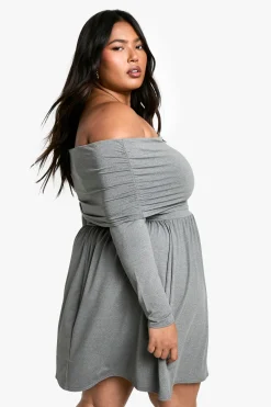 boohoo Plus Jersey Robe Skater Grande Taille à Épaules Dénudées<Femme Robes Patineuses|Robes À Manches Longues