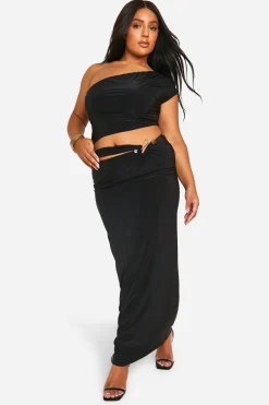 boohoo Plus Jupe Maxi Grande Taille Double Slinky avec Détail Découpé<Femme Jupes|Jupes