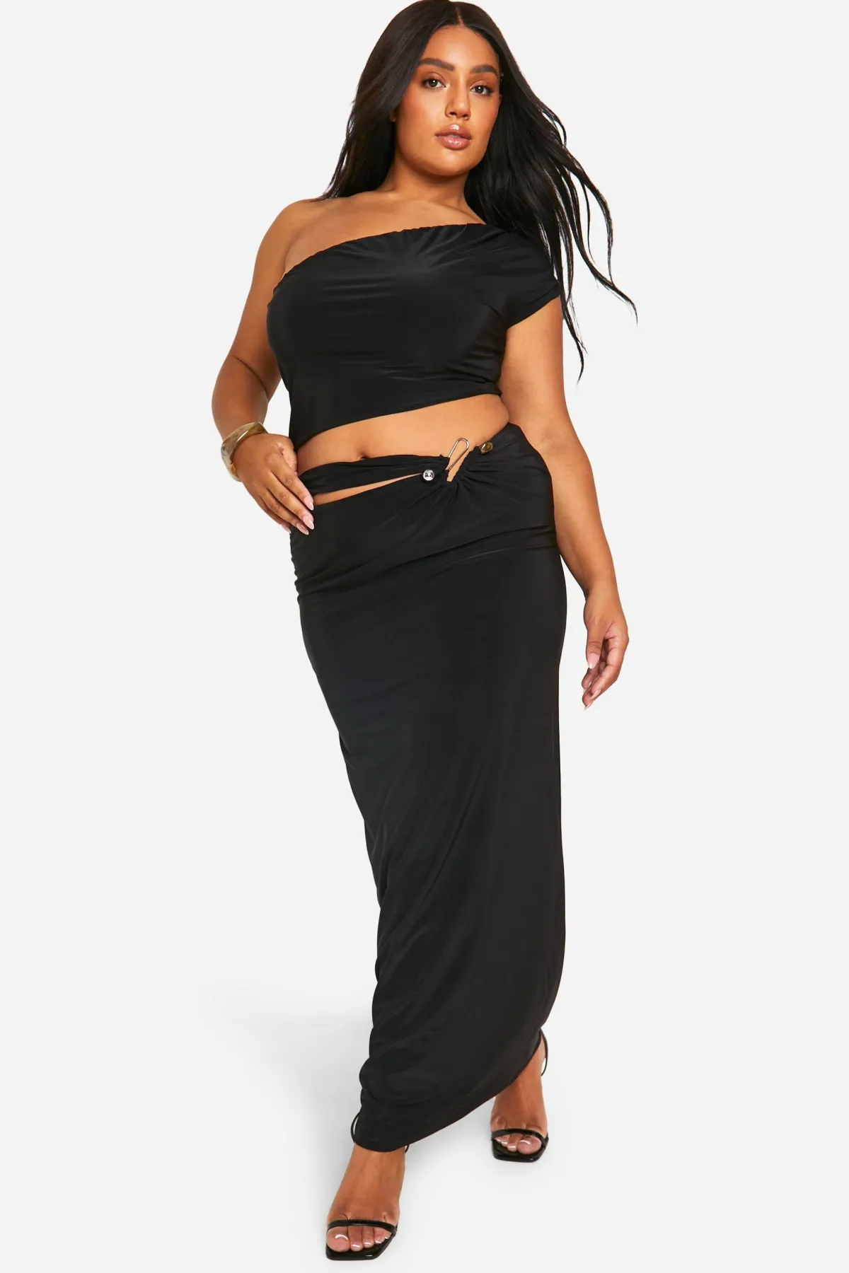 boohoo Plus Jupe Maxi Grande Taille Double Slinky avec Détail Découpé<Femme Jupes|Jupes