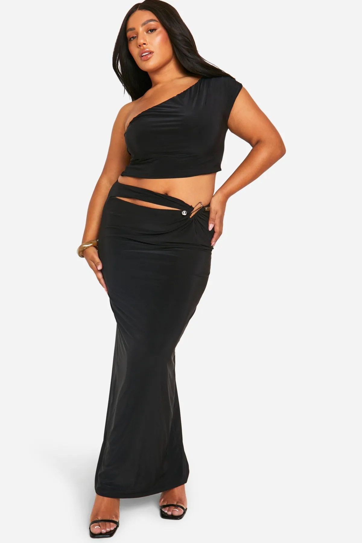 boohoo Plus Jupe Maxi Grande Taille Double Slinky avec Détail Découpé<Femme Jupes|Jupes