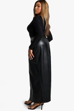 boohoo Plus Jupe Maxi synthétique à fente avant<Femme Jupes|Jupes