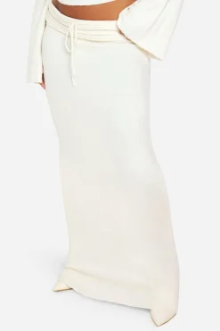 Plus Jupe Maxi Tricotée en Taille Plus à Lacets avec Bordure en Côte