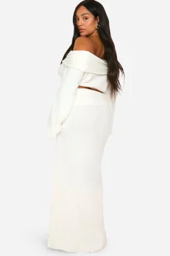 Plus Jupe Maxi Tricotée en Taille Plus à Lacets avec Bordure en Côte