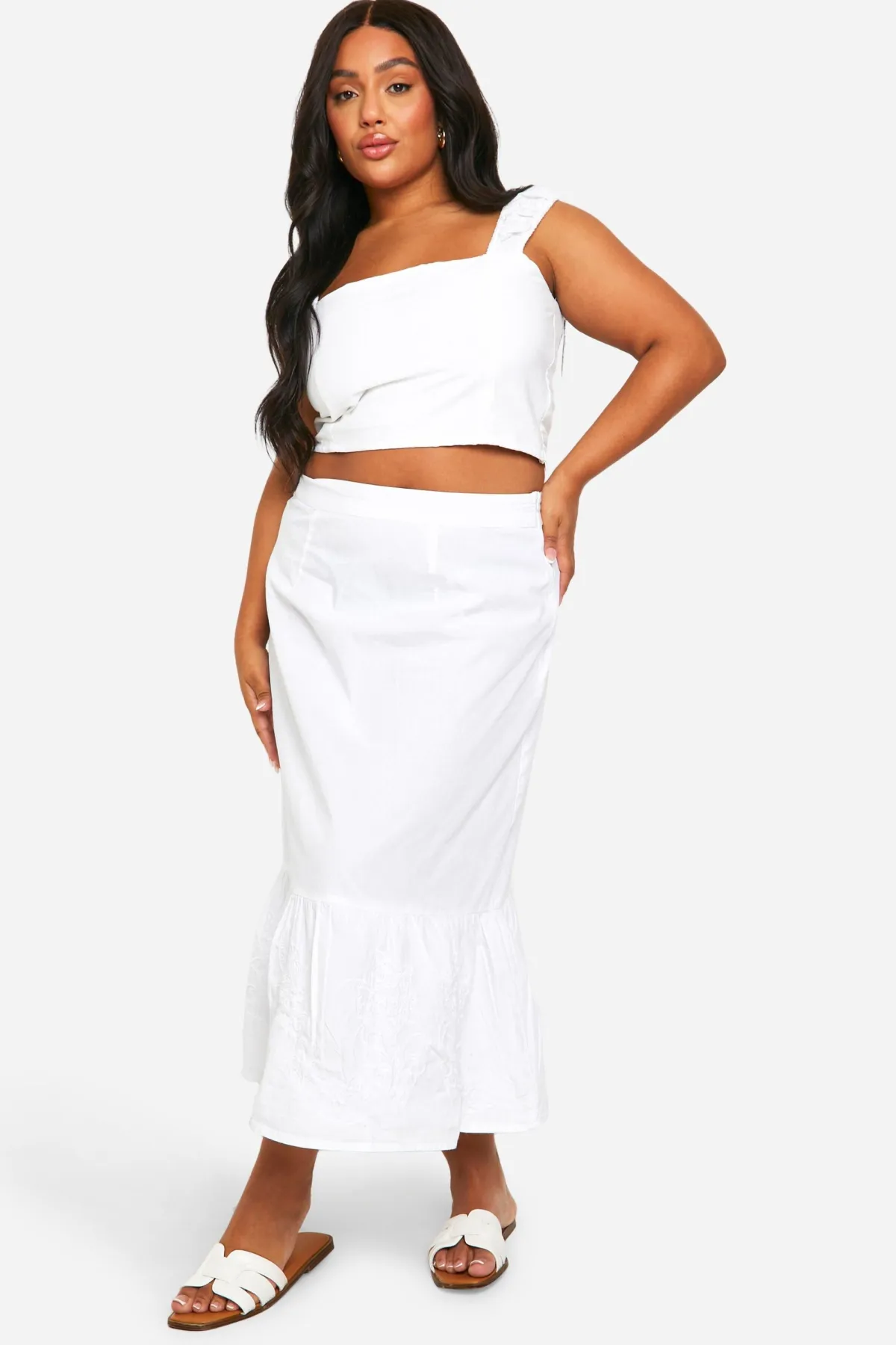 boohoo Plus Jupe Midaxi Brodée en Tissu Tissé<Femme Jupes|Jupes
