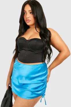 boohoo Plus Jupe Mini Grande Taille à Détails Satinés et Froncés Latéraux<Femme Jupes|Jupes