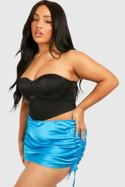 boohoo Plus Jupe Mini Grande Taille à Détails Satinés et Froncés Latéraux<Femme Jupes|Jupes