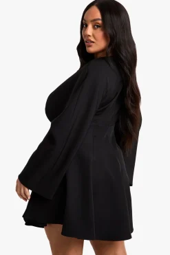 Plus Jupe Plissée Robe Patineuse à Manches Longues