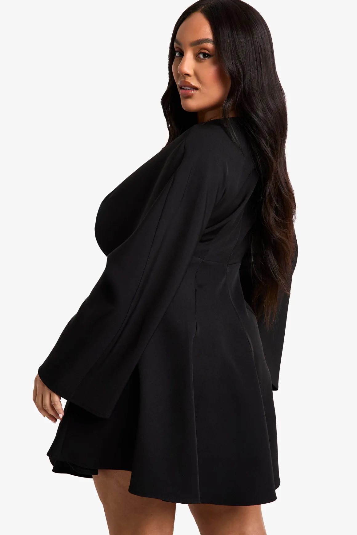 Plus Jupe Plissée Robe Patineuse à Manches Longues