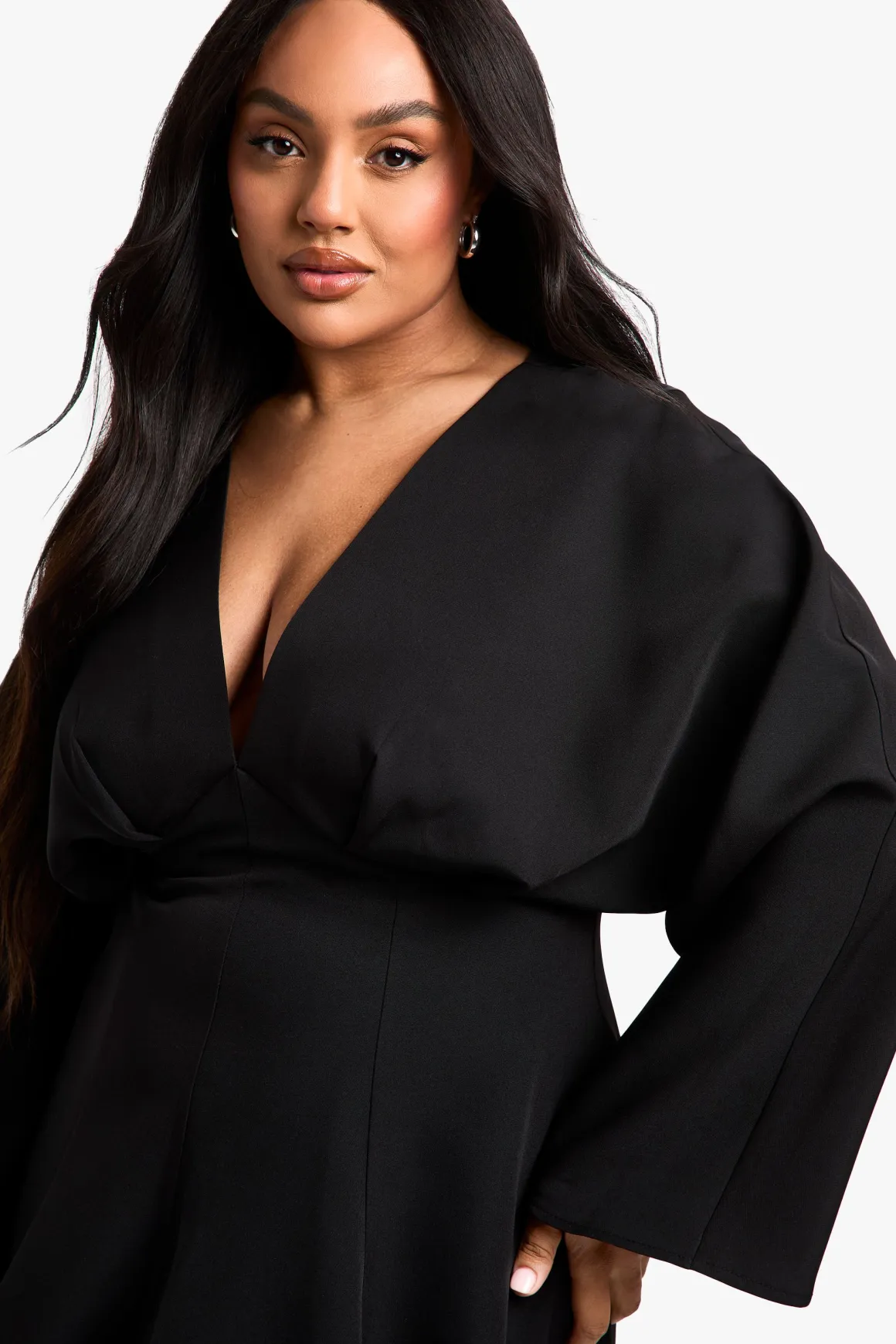 Plus Jupe Plissée Robe Patineuse à Manches Longues