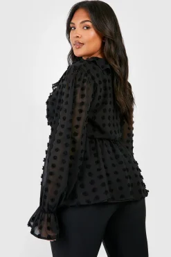 Plus Large Dobby Chiffon Ruffle Smock Top