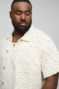 boohooMAN Plus Lasered Super Distressed Boxy Revere Shirt<Homme Chemises Grande Taille|Chemises