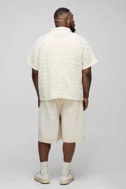 boohooMAN Plus Lasered Super Distressed Boxy Revere Shirt<Homme Chemises Grande Taille|Chemises