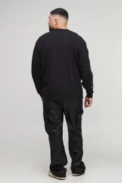 Plus Leather Look Flared Carpenter Trousers