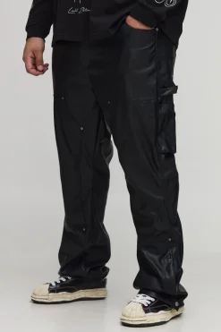 Plus Leather Look Flared Carpenter Trousers