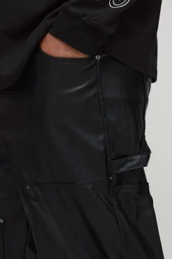 Plus Leather Look Flared Carpenter Trousers