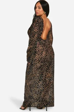 Plus Leopard Devore Robe Maxi Colonne dos nu