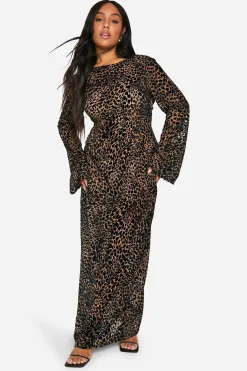 Plus Leopard Devore Robe Maxi Colonne dos nu