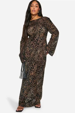 Plus Leopard Devore Robe Maxi Colonne dos nu