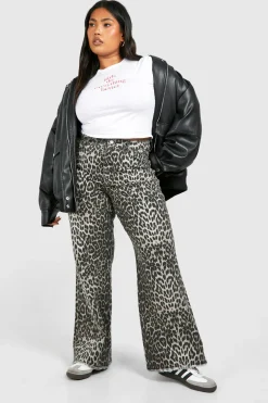 Plus Leopard Jean à Jambe Droite