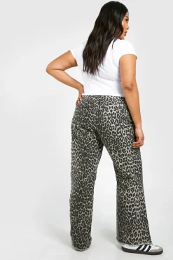 Plus Leopard Jean à Jambe Droite