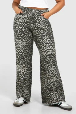 Plus Leopard Jean à Jambe Droite
