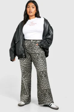 Plus Leopard Jean à Jambe Droite