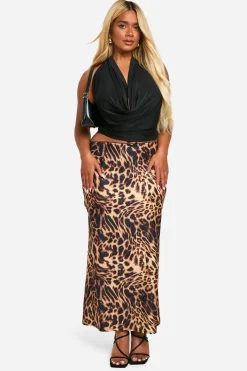 boohoo Plus Leopard Jupe midaxi tressée extensible à imprimé léopard avec bordure nœud<Femme Jupes|Jupes